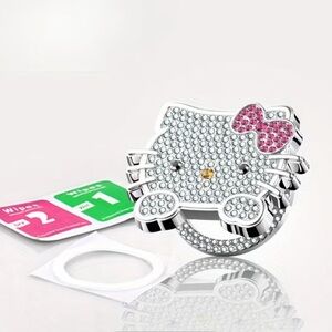 Pink Hello Kitty Crystal Car Accessory Start Decoration Cover Pink Hair Bow